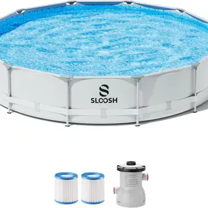 JOYFY Round Above Ground Pool 12ft/10ft/15ft Outdoor Round Frame Above Ground Swimming Pool Set for Kids Adults with Filter Pump