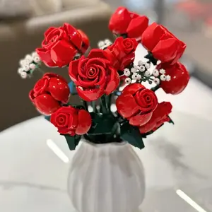 Rose Bouquet Building Set, 822pcs Artificial Flower Blocks, Compatible Lego Icons, Romantic Gift for Women, Home Decor
