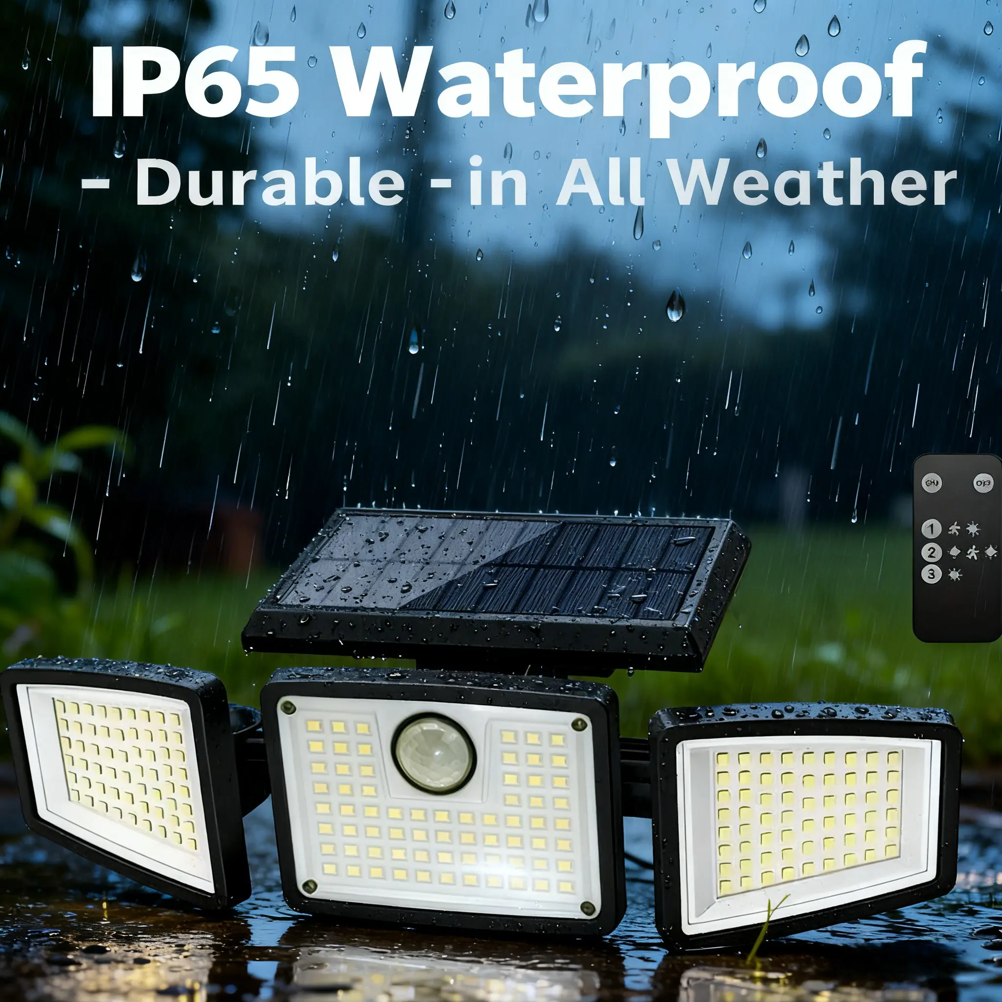 3-Head Solar Powered Security Light, Water Resistant ABS LED Wall Lamp with Automatic Motion Sensor and Remote for Porch, Patio & Garden, Led Lights, Outdoor Gadgets, Driveway, Surface Mount, Auto On/Off