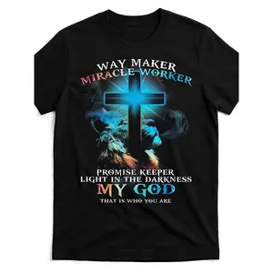 Sporty Style Tee-way Maker Miracle Worker Jesus Lion, Classic Retro Style, Round Neck Short Sleeves, Machine Washable, Ideal for Casual SportWear, Comfortable Tee Graphic Print Shirt, All-Season Tee for Everyday & Outdoor Activities