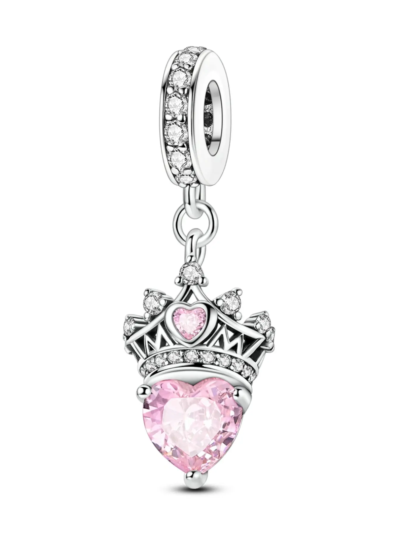 Elegant Mother Crown Pendant Bead Exquisite Jewelry Gift for Mom, Perfect Birthday & Special Occasion Present, High-Quality Design, Dainty Heart Zirconia, Love Heart Charm