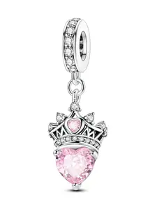 Elegant Mother Crown Pendant Bead Jewelry Gift for Mom, Perfect Birthday & Special Occasion Present, High-Quality Design, Dainty Heart Zirconia, Heart Charms