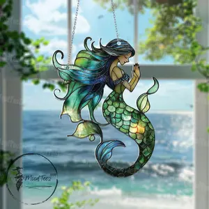 Mermaid Window Hanging: Boho Coastal Home Decor