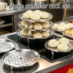 3-piece stainless steel steamer set (18/20/22 cm), Kitchenware Cookware, with perforated steaming tray, durable and heat-resistant, suitable for steaming vegetables, dumplings and desserts, Veggie Steamer, Food Steamer for Cooking