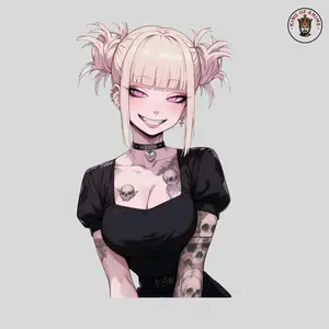 Toga Goth Skull Tattoo Sticker, Vinyl Sticker for Laptop Decor, Punk Anime Waifu with Heart Choker