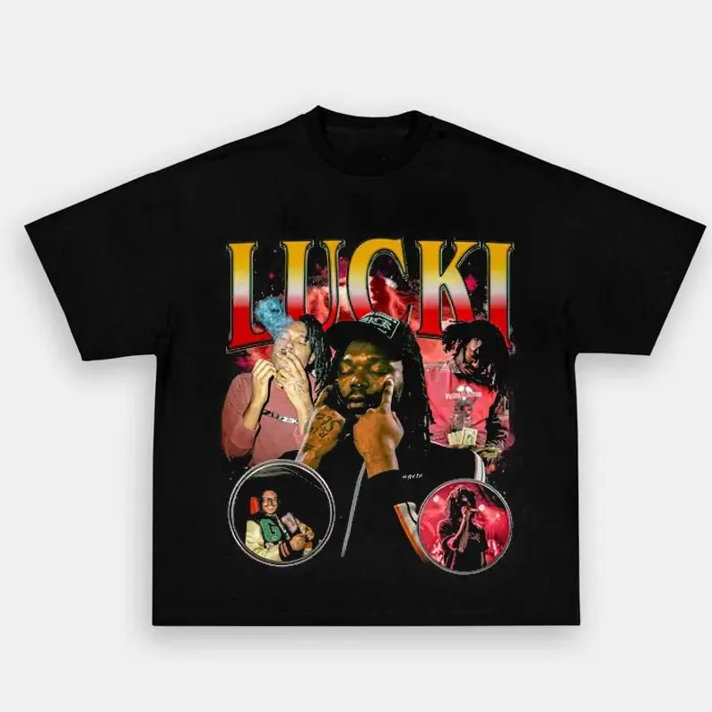 LUCKI Graphic Shirt Tunevert Vintage Hip Hop Streetwear Music Lover Tee HY6060