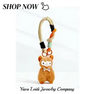 Cute Bow-tie Alpaca Plush Keychain Backpack Charm Student Lamb Pendant Gold Plated Glitter Cherry