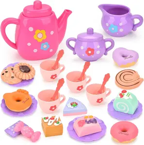 Toddler Tea Party Set for Girls Ages 3-5 – 23-Piece Pretend Play Tea Set with Teapot, Cups, Plates & Dessert Accessories – Princess Role Play Kitchen Toy Gift for Birthday, Christmas & Preschool Kids