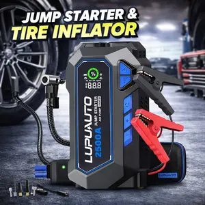 LupuAuto 2500A Jump Starting & Tire Inflator Car Battery Booster - 150 PSI Portable Charger, Dual USB/USB-C Ports, LED Light, Digital Display High-Power Automotive Repair Tool, None