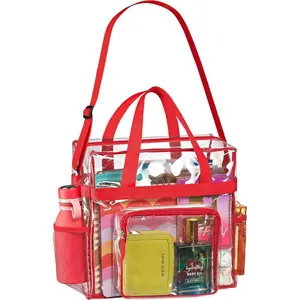 Clear Tote Bag Stadium Approved - Mesh Pockets  Straps Zippered Top  for Work  Concerts