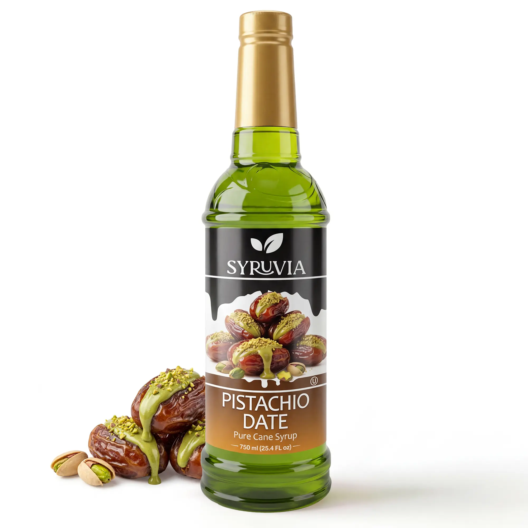 Syruvia Coffee Syrup, Pistachio Date Flavored Syrup for Drinks, Lattes, and Desserts – 25.4 fl oz