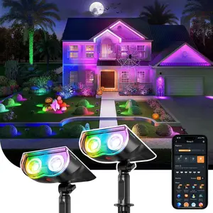 Smart Solar Spot Lights 2-Pack – Color Changing Outdoor Pathway Lights, APP & Voice Control, Waterproof IP67