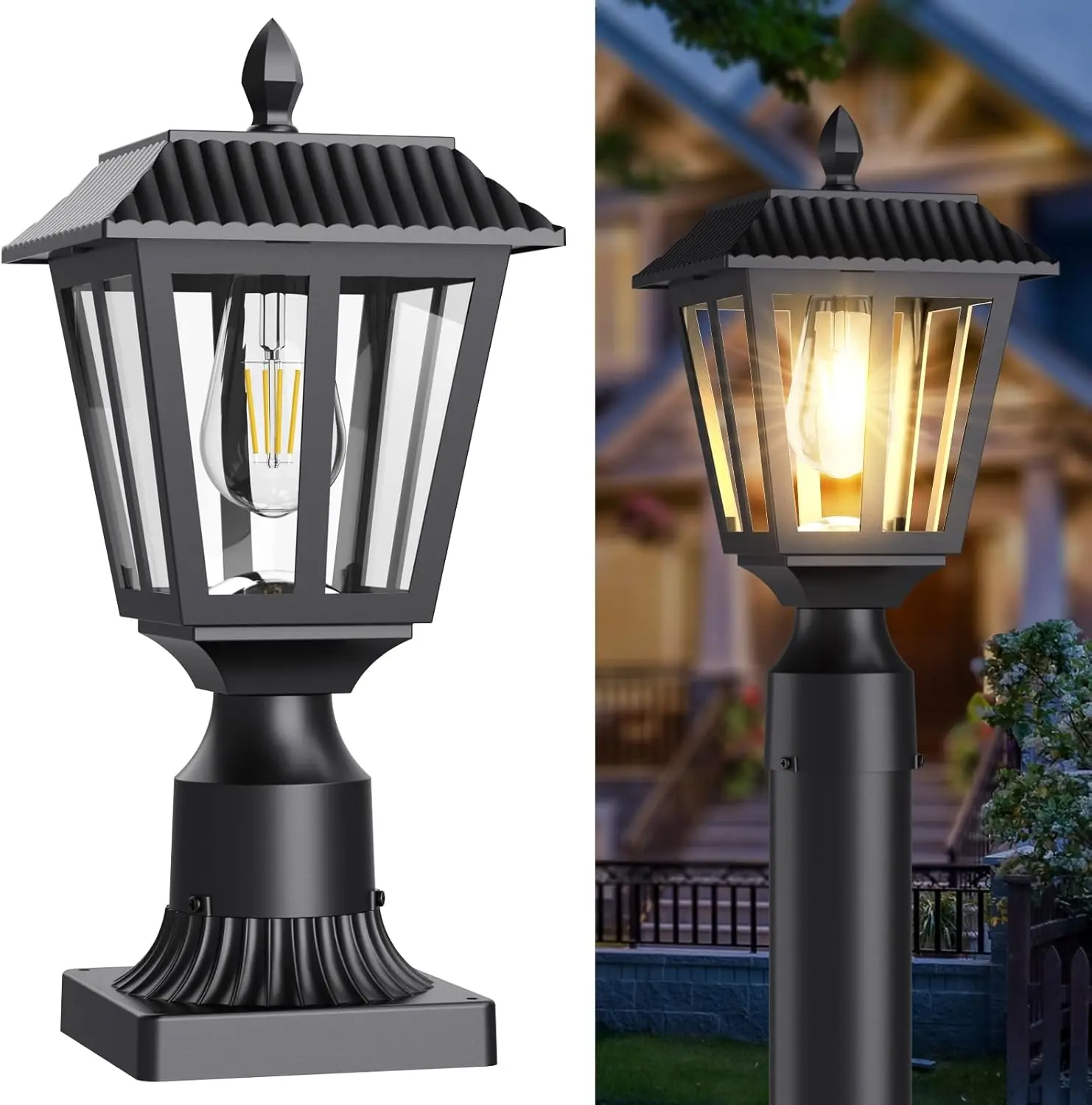 Solar  Lights With Pier Mount Base - Dusk to Dawn Lamp for Garden, Yard, Landscape Pole, Pillar - Outdoor  (Warm White)