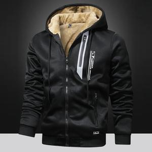 Men's Winter Fleece-Lined Warm Hooded Outdoor Jacket - Thick Windproof Polyester Zip-Up Long-Sleeve Pocket Casual Sports Outerwear for Extreme Cold, Gray