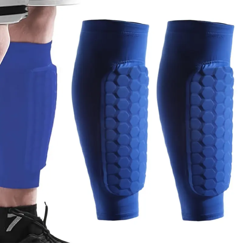 1pc Honeycomb Compression Sports Leg Guard - Non- Breathable Shock-Absorption Knee & Thigh Protector with Ergonomic Fit for Youngsters, Teens & Adults - Blue (Hand Wash/Dry Clean) - Ideal for Soccer, Basketball, Football - Fathers Day Gift,