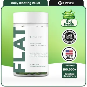 IT WORKS! Flat Debloat Prebiotic & Probiotic Capsules - 30 Servings - Advanced Digestive Enzymes & Bloating Relief - Bacillus Subtilis DE111 Probiotic, Dandelion Leaf Bloat Relief, Turmeric Indigestion Relief, Pea Hull Fiber Prebiotic - 60 Capsules