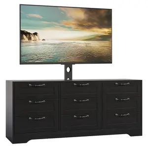 9 Drawer Dresser TV Stand with Adjustable Mount, Modern Entertainment Center Media Console Table, Universal TV Dresser Fits 32-85 Inch TVs, Wooden Storage Cabinet for Bedroom Living Room Home Decoration