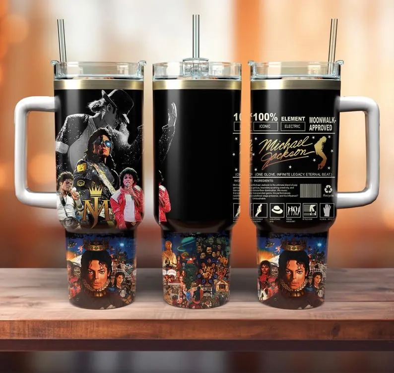Michael Jackson 20oz 40oz Tumbler with Handle - King of Pop Stainless Steel Insulated Cup Thriller Moonwalk Fan Gift, Music Legend Fan Gift