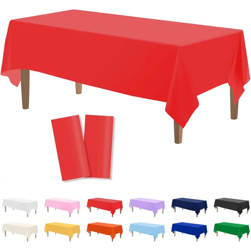 2PCS Red Plastic Tablecloths 54 x 108 Inch, Disposable Table Cloths Rectangle Party Table Covers