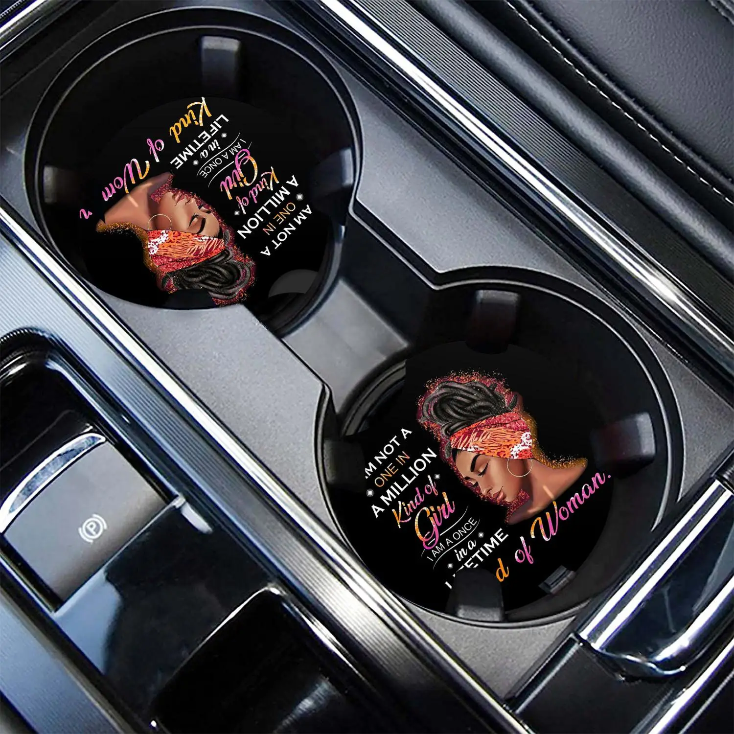 African American Girl Pattern Car Coaster, Round Anti Slip Car Cup Holder Mat, Fashion Cup Holder Decoration, Universal Car Interior Decoration Access