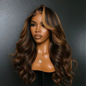 Brown Highlights 1B/30 Body Wave Human Hair Wigs 13x6 HD Transparent Lace Frontal Wigs Pre Plucked Natural Hairline with Baby Hair Brazilian Wavy Lace Front Wig 180% Density Body Wave Lace Front Wig for Women  #TikTokShopBacktoSchool