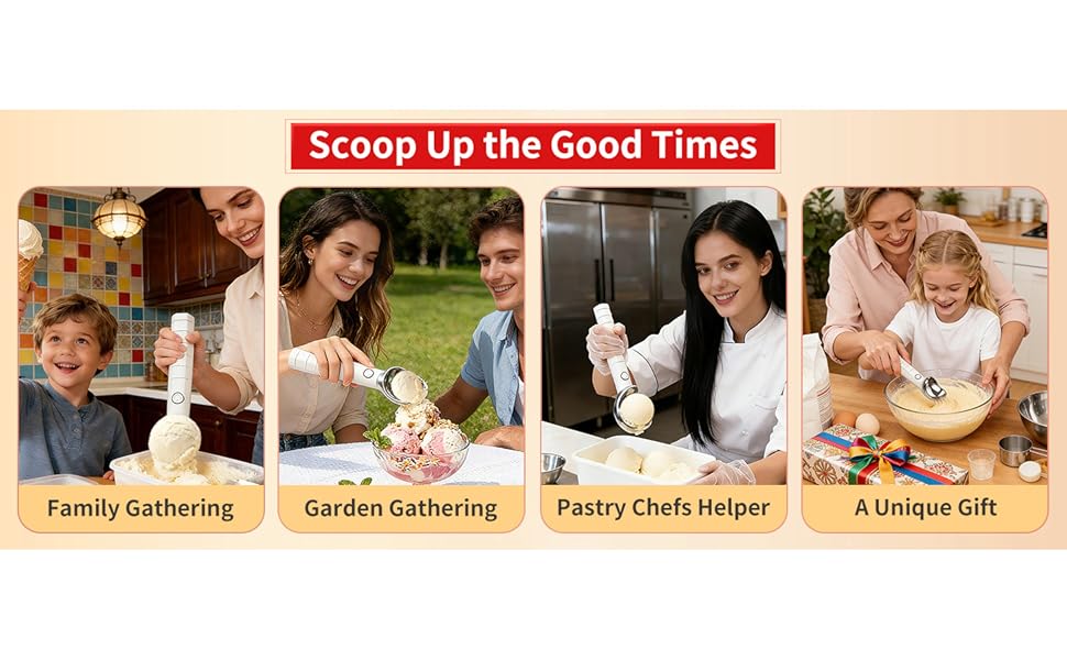 mother's day Heated Ice Cream Scoop Electric Scooper for Hard Ice Cream and Desserts Handheld Heating Up to 158°F Rechargeable Easy to Clean Ideal Summer Gift Kitchen Gadgets Utensils Kitchenware Stainless Steel USB Charging IP67 Waterproof