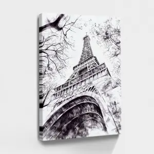 Black And White Wall Art, Blue, Gold Paris, Eiffel Tower, Architecture, Classic-modern, Classic, Timeless Style, Wall Decor Poster for Living Room, Wood Framed Canvas Painting Photo Ornaments Artist Gifts 1pc