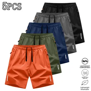 3/5 Pack Men’s summer athletic shorts with an elastic waistband, Quick Dry zippered pockets, machine washable, available in multiple colors, suitable for casual sports, the beach, and everyday wear.#SummerVibes
