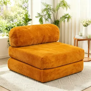 Foldable Sofa Bed with Pillows Convertible Single Sleeper Chair Corduroy Fabric Portable Folding Design Comfortable Floor Lounger for Living Room No Assembly Needed