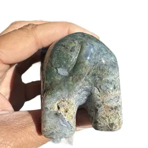 Drusy Moss Agate Stone/Crystal Elephant - 1 pc Natural Stone for Home Office Store Decor - Home Ornament with Green & Purple Inclusions for Emotional Balance and Spiritual Connection Piece Decorative rock