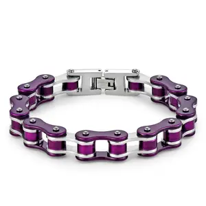 Punk Men's Orange & Black Motorcycle Chain Bracelet 316L Stainless Steel 10MM Width for Biker Enthusiasts Unisex Wrist Jewelry