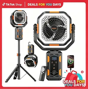 [SummerWins]OGERY Camping Fan with Detachable Tripod, 30000mAh Rechargeable Fan with LED Lights & 270° Pivot,4 in 1 Cordless Camping Fan, Remote Control Shaking Head Desk Fan for Camping Tent Travel Bedroom Portable Motor summerwins