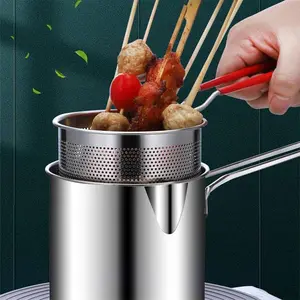 Stainless Steel Deep Frying Pot with Strainer Basket & Tong, Multifunctional Kitchen Cooking Pot for French Fries Chicken, Deep Fryer Pot, Kitchen Accessories