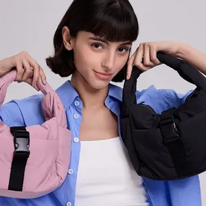 NEVERLAB FitX Collection Crossbody Handheld Bag Lightweight Nylon Blend Compact Everyday Shoulder Bag for Women 22.5x19cm (Black, Pink)