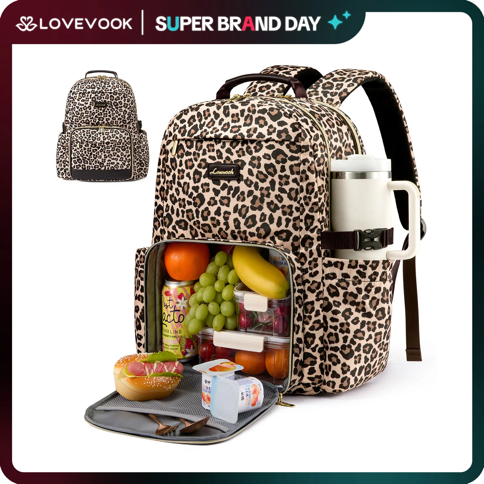 LOVEVOOK Lunch Backpack with Lunch Compartment,15.6 Inch Laptop Work Travel Insulated Cooler Backpack,Waterproof College Teacher Lunch Bag Box with Tumbler Holder,Gifts for Men Women