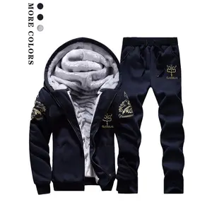 Men's Letters Print Zip Up Hooded Jacket & Pants Thermal Lined Set, Casual Regular Fit Long Sleeve Zip Front Outerwear & Trousers, Men's Two-piece Outfits for Fall & WinterJUFJ