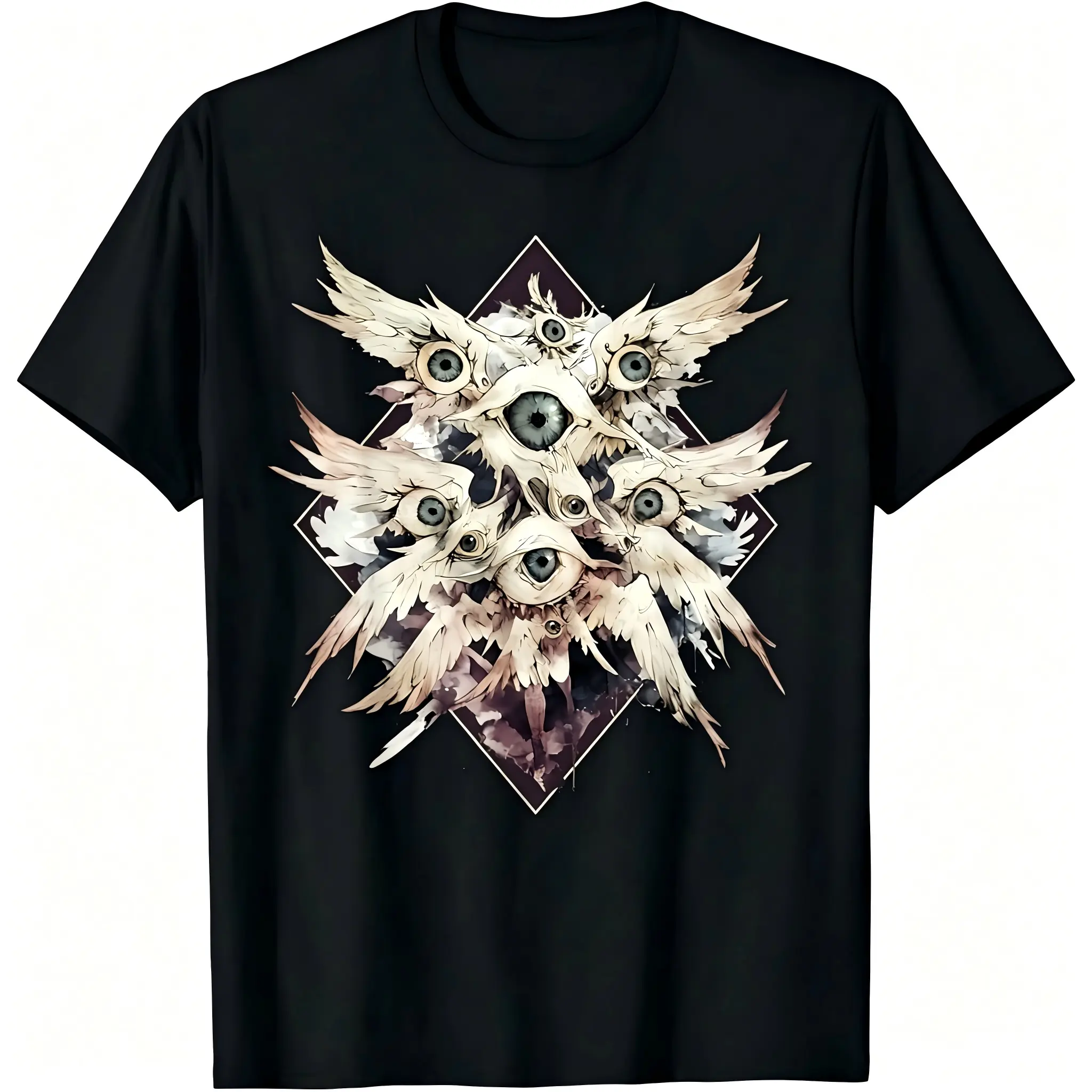 Men's Gothic T-Shirt with Biblically Accurate Angel Print, Casual Street Style Cotton Shortsleeve Round Neck Menswear, Tops, Classic, Unisex Retro, Gothic Graphic Men's Short-Sleeve T-Shirts, Angel-Themed Men's Short-Sleeve T-Shirts