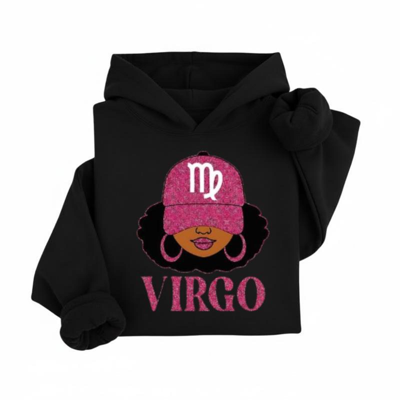 [Full 12 Zodiac] Zodiac Vibes Hoodie – Afro Woman Astrology Sign Pullover with Sparkly Hat Graphic, Unisex Horoscope Crewneck Gift for Aries, Virgo & Zodiac Lovers, Trendy Aesthetic Sweater