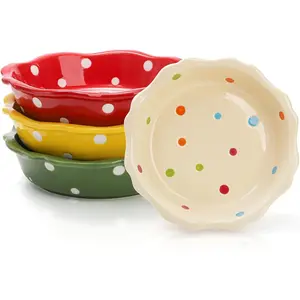 4 Pack Ceramic Mini Pie Pans, 6 Inch Small Baking Pie Dish Plate, 10 oz Individual Deep Dish Pie Plate, Kitchen Bakeware Pot Pie Pans for Quiches, Tarts, Puddings, Apple Pecan Pie, Oven Safe