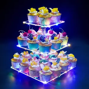 Cupcake Stand, 3-Tier Cupcake Holder with LED light String, Cupcake Stand for 24 Cupcakes-Dessert Tower-Pastry Stand-Cupcake Tier Stand for Wedding, Birthday party ( Colorful Light)