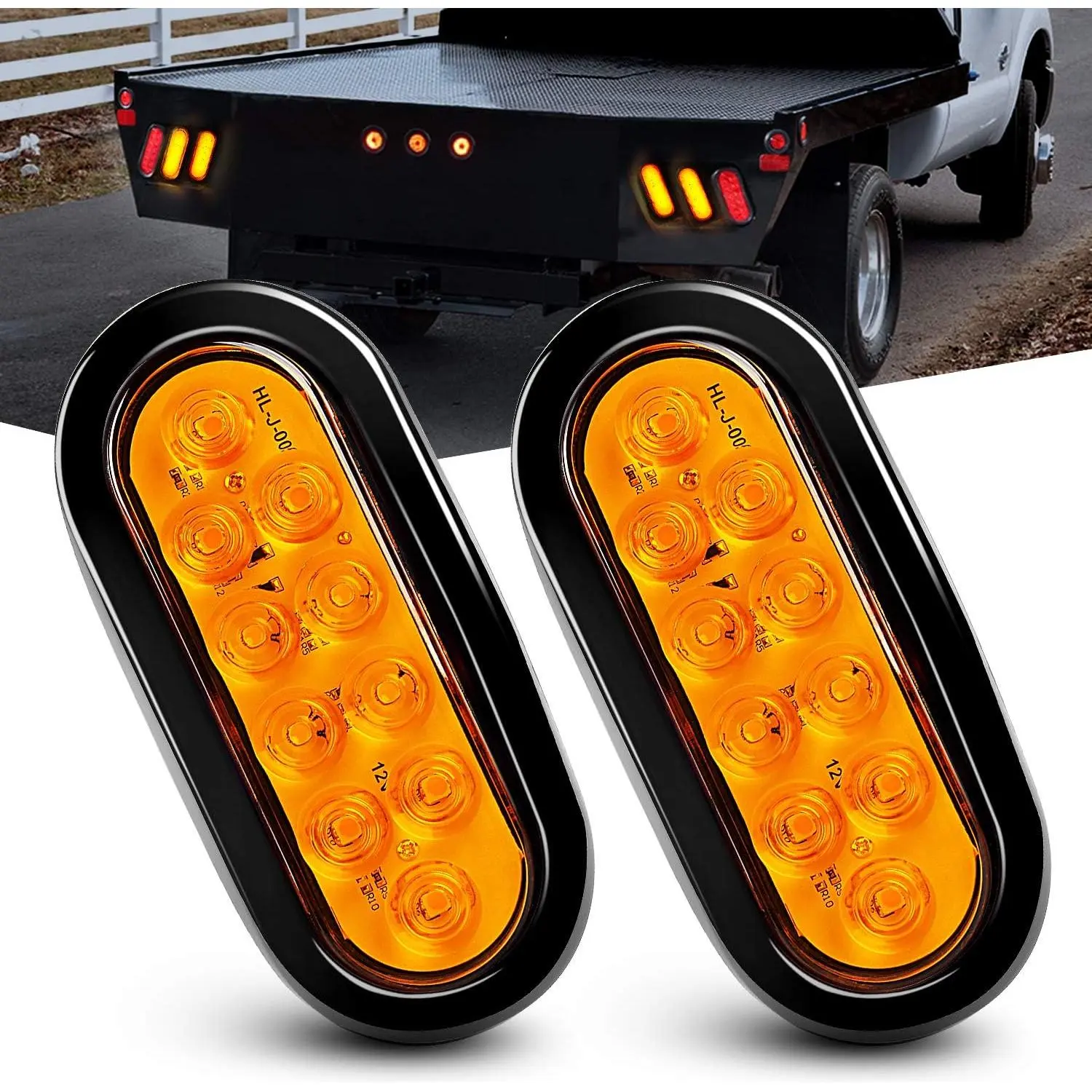 Nilight 6-in Oval Amber LED Trailer Tail Light Assembly, 2PCS 10-LED Units with Flush Mount Grommets & Plugs, IP67 Waterproof Turn Signals for RV, Truck, Led Lights Car