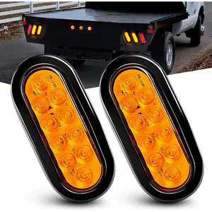 Nilight 6-in Oval Amber LED Trailer Tail Light Assembly, 2PCS 10-LED Units with Flush Mount Grommets & Plugs, IP67 Waterproof Turn Signals for RV, Truck