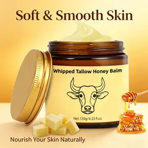 Whipped Grass-Fed Beef Tallow Honey Balm - 4 Oz, Moisturizing Cream for Soft, Smooth Skin - Handmade All-Natural Moisturizer - Hydrating, Comforting, Moisture Boost Cream, Luminous Firming Cream, Body Care for Dry Skin