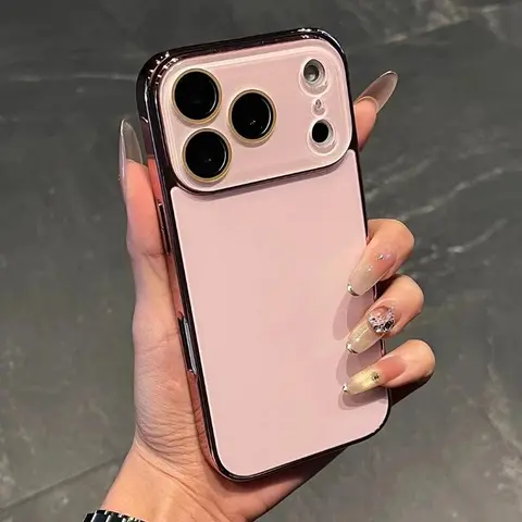 Shockproof Smartphone Casing for iPhone 14/15/16/17/18 Pro Max, Durable Polycarbonate & Titanium Blush Pink Protective Case with Transparent Glass Screen Protector & Camera Guards, Summer Accessory