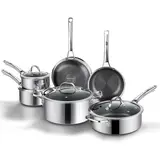 SNOWCLAD 10/14-Piece Thermal Hybrid Nonstick Metal Cookware Set with Lids, Including Saucepan, Induction Compatible, Oven & Dishwasher Safe, PFOA-Free Non Stick Pot Sets for Cooking,familyfun