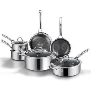 SNOWCLAD Pots and Pans set non stick, 10 pcs Hybrid Stainless Steel Cookware Sets, non stick Frying Pans, Saucepans, Saute Pan & Stock Pot, PFOA Free kitchen skillet,Induction Compatible Metal Nonstick Lids