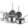 SNOWCLAD 10/14-Piece Thermal Hybrid Nonstick Metal Cookware Set with Lids, Including Saucepan, Induction Compatible, Oven & Dishwasher Safe, PFOA-Free Non Stick Pot Sets for Cooking,familyfun