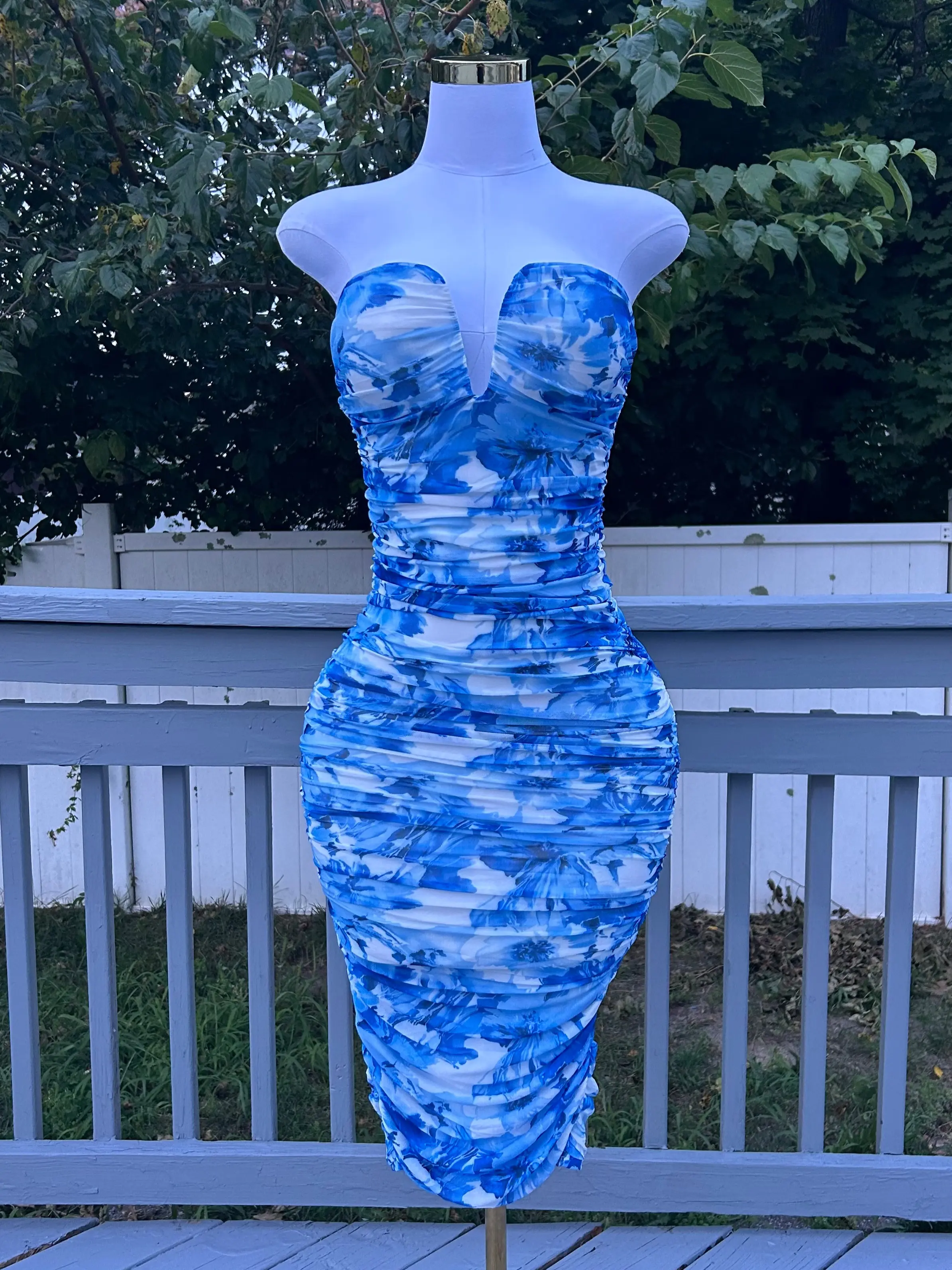 Mable Blue Floral Mesh Print Dress - Strapless Design with Floral Pattern  Off-Shoulder - TikTok Shop