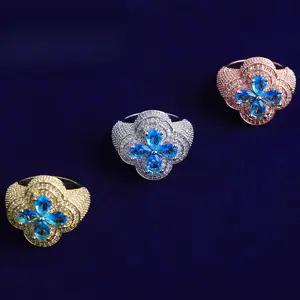 Loveden Shiny Four-Leaf Clover Ring For Men & Women Pale Aquamarine Blue Color Flower Shape Hip Hop Style Ring Fashion Jewelry Accessories Valentines Gift