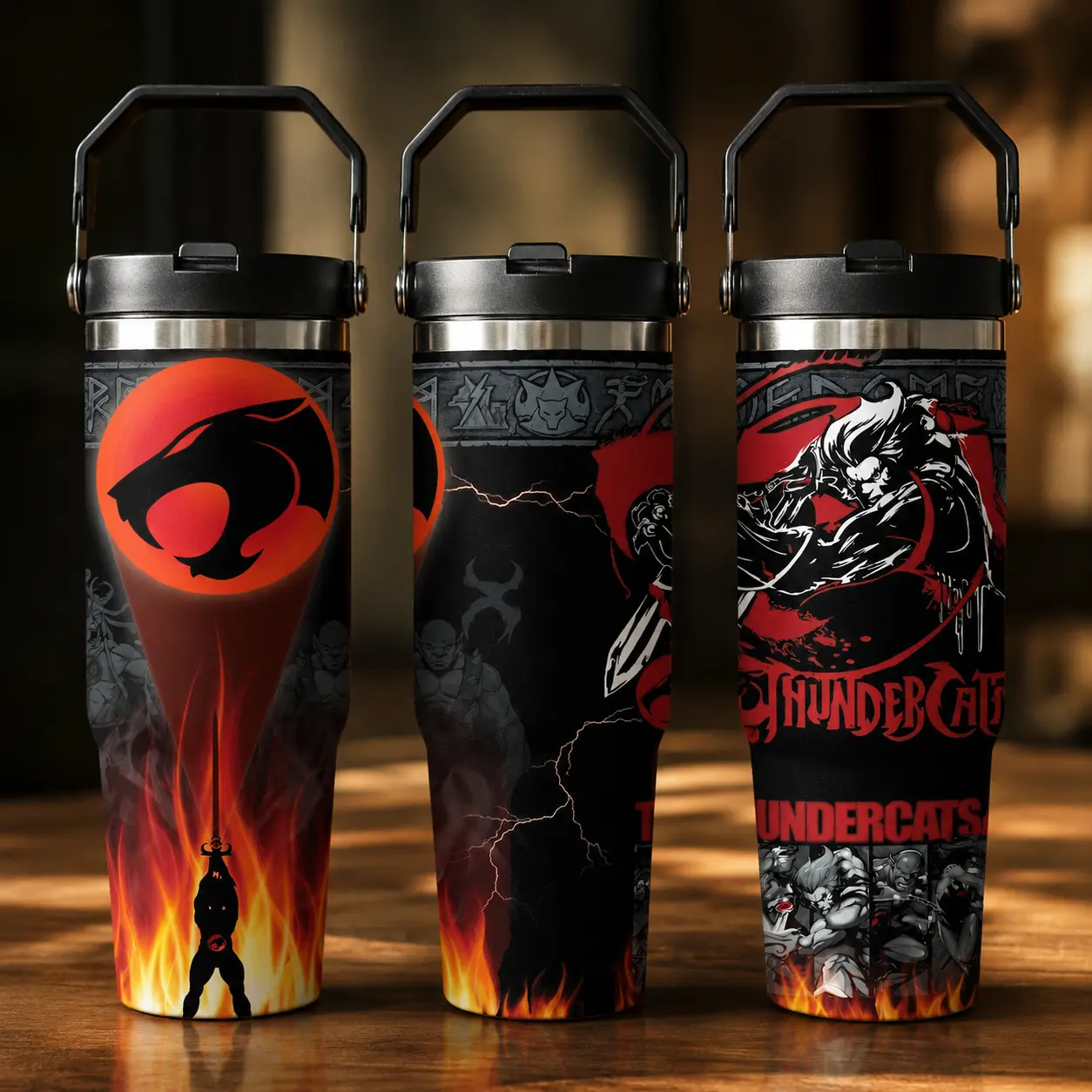 Vintage 80s Thunder Cat Fans 40oz 30oz 20oz Tumbler With Handle, Double Wall Insulated Travel Cup For Coffee Ice Drinks
